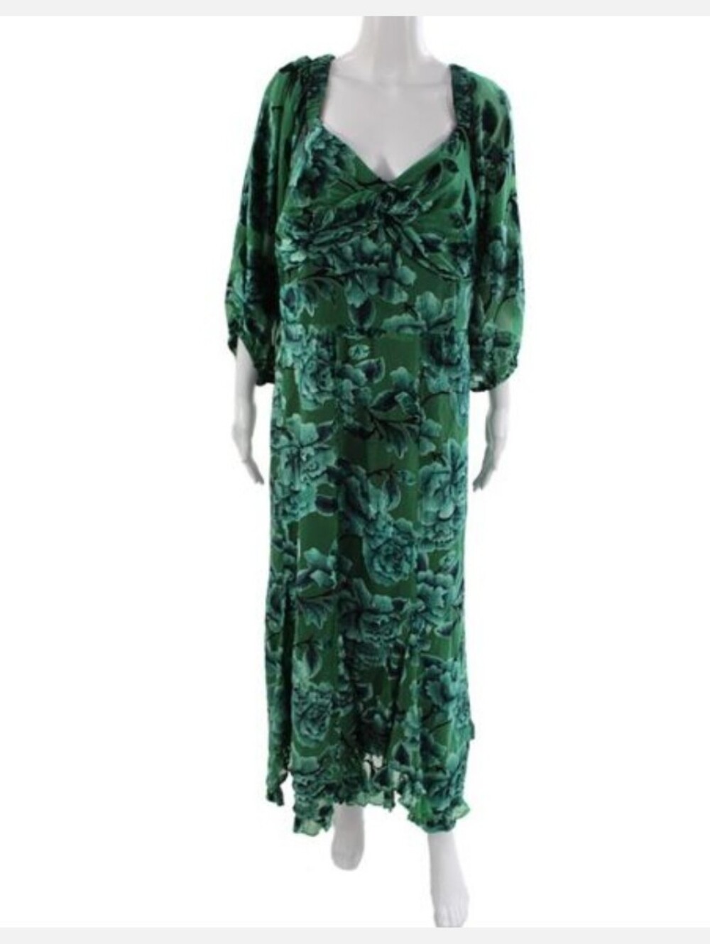Hutch Women Green Floral Maxi Dress Sweetheart Neck 3/4 Sleeve Zip Size 2X